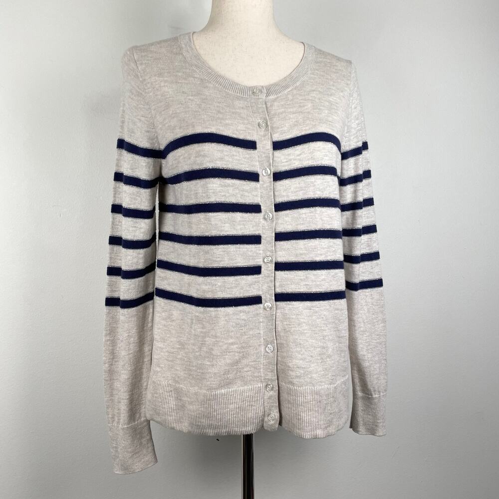 Old Navy Striped Button Up Cardigan Sweater y2k Preppy Metallic Knit Lightweight